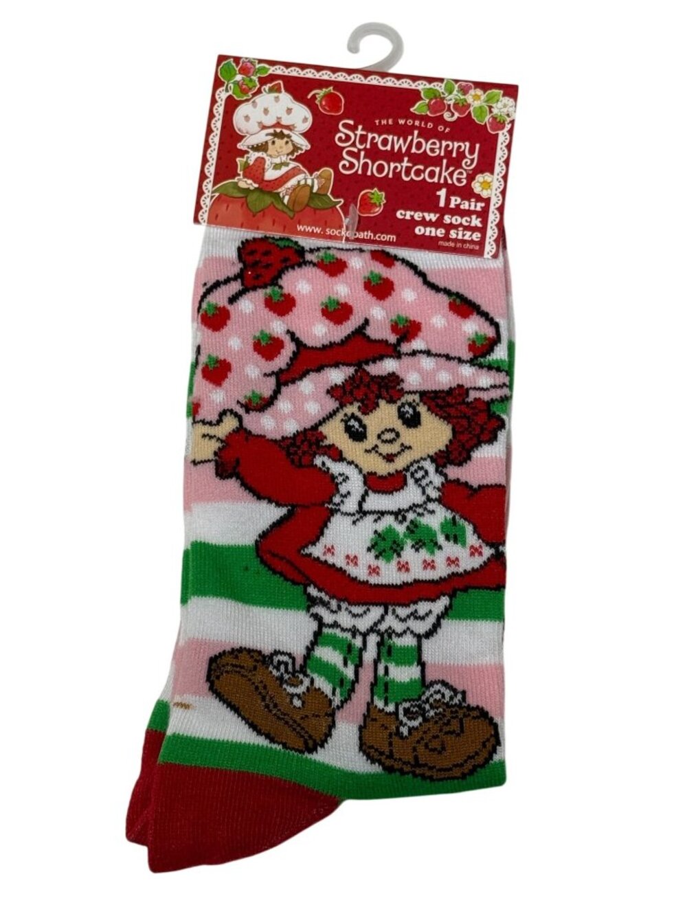 Strawberry Shortcake Crew Socks One Size Pink Green Retro Cartoon NWT